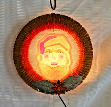 Vintage Lighted Santa Claus Face Christmas Wreath - Chenille Wrapped - Working picture