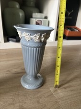 vintage Wedgwood Embossed Queen's Ware pale blue and white vase 6.5” picture
