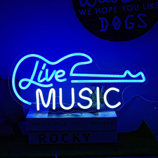 Guitar Neon Sign Blue White Live Music for Wall Decor Dimmable Guitar Led Light picture