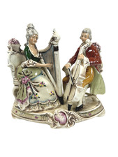 Grafenthal GDR  German Porcelain Figural Male Female Duet Harp Cello AR Mark 8” picture