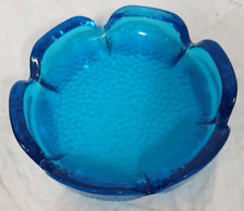 Vintage BLENKO Mid Century  Modern Sapphire Blue Glass Ashtray Lotus 6