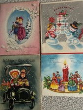 Lot of 4 Used Vintage Mid Century Christmas Cards  picture