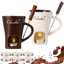 Honeydak Chocolate Fondue Mug with Fork ＆ Candle, 2 Set, Brown, White picture