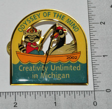 Michigan Odyssey of the Mind Pin MIOM 2002 - Racoon Goose Fishing Boat picture