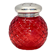 Vintage Shaker Jar Red Glass w/Silver Colored Cover Empty Avon Powder Sachet picture