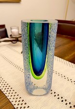 1970s Mid Century Modern Mandruzzato Murano Sommerso Textured Glass Vase 8.5” picture