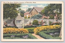 Nantucket Mass. Beautiful Gardens Postcard 1930 Tichnor Bros. Postmarked picture