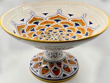 DERUTA SBERNA STUDIO HAND PAINTED LRG CENTERPIECE PEDESTAL FRUIT BOWL; XLNT COND picture