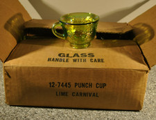 Lime Carnival Indiana Glass Punch Glasses Vintage Grape 12 cups in original box picture