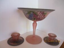 Pink Satin Glass Compote and Candlestick Set of 2 Floral *shipping included* picture