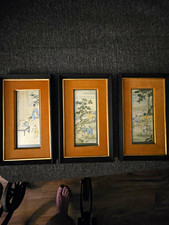 Vintage Mid-Century Chinese Scholar Print Triptych - Set of 3 Framed Panels picture