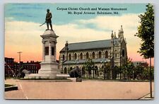 c1917 Baltimore Maryland - Corpus Christi Church & Watson Monument - Postcard picture