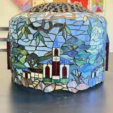 Large Handcrafted Stained Glass Lamp Shade Mission Church Landscape 20 Inch picture