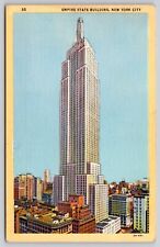 Empire State Building New York City Skyscraper Birds Eye View Linen VNG Postcard picture
