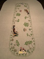 Vintage Tablecloth Rapisardi Embroidered Stagecoach Hot Air Balloons 10 ft. Rare picture