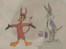 Bugs Bunny Daffy Duck Original Drawing Virgil Ross Signed Devil . picture