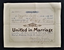 1903 antique WEDDING CERTIFICATE evansburg pa Warren GRATER Florence CASSELBERG picture