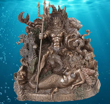 Neptune Roman God of the Sea Poseidon Trident Mermaid Mythology Resin Statue New picture