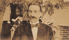 H77/ Interesting RPPC Postcard c1910 Well-Dressed Man Bow Tie Moustache 141 picture
