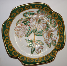 Beautiful Green Porcelain bowl with Hand Painted Green and Gold Trimmed Accents picture