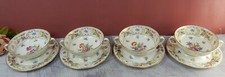 Set of 4 Vtg Dresden Sprays Cream Soup Bowls and Underplates CL Made In England picture