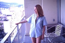 1968 Blonde Woman Men's Shirt Unbuttoned 1960s 35mm Slide ORIGINAL Balcony Legs picture