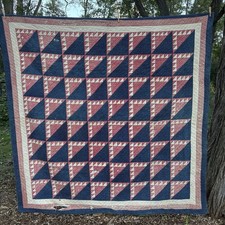 Antique Vintage Handmade Quilt Amish / Flower Basket Pattern 80” x 78” Pink Blue picture