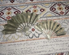 Vtg Home Interiors MCM Wall Art Brass Gold Metal Fans Retro HOMCO Lot of 2 1980s picture
