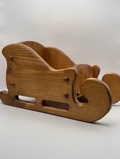 Vintage Handmade Solid Pine Wood Christmas Santa Sleigh Planter Centerpiece 14
