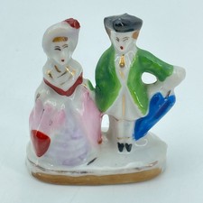 Japan Colonial Couple Porcelain Figurine Hand Painted Gold Trim Vintage 2.25in picture