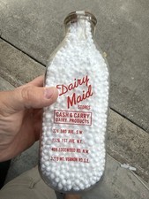 Vintage Dairy Maid Stores Iowa Quart Milk Bottle ACL Red Graphics w/ Cap picture