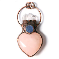 Natural Rose Quartz Crystal Heart Carved Pendant Clear Quartz Point Healing picture