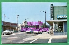 ROUTE 66 ~ LA VERNE, CA ~ D. ST at 3rd ~ vintage CARS, BIKE ~ postcard ~ 1950s picture