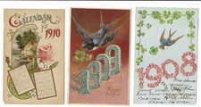 3x New Year's Postcard Lot 1908•1909•1910  All Posted In Fair Condition picture