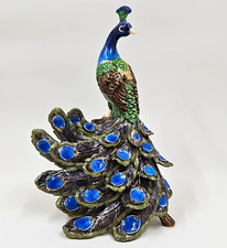 Kingspoint Designs Impressive Enamel Peacock, green stones on Branch trinket box picture