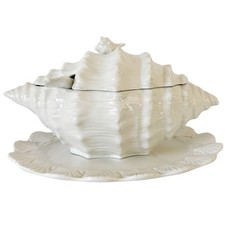 1970s Italian White Porcelain Conch Shell Tureen Set With Underplate & Ladle picture