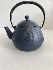 Vintage Teavana Wave Cobalt Blue Design Cast Iron Teapot w/ Infuser picture