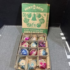 lot of 12 vintage christmas ornaments in box picture