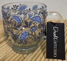 Dwell Studio Clear Glass Footed Mug Blue Floral & Rhinestones picture