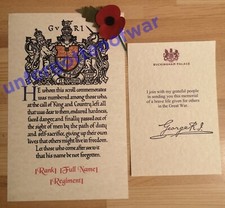 WW1 Memorial Scroll Certificate and King's Message | Next of Kin Memorial scroll picture