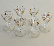6 VTG Mid Century 1950s Libbey Royal Fern Cordial Gold Fancy Shot Glasses picture