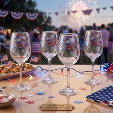 SiliFine 4 Pcs USA Stars Stemmed Wine Glasses picture