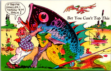 Vintage Humorous Fishing Postcard Giant Catch 