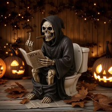 Funny Middle Finger Grim Reaper Toilet Statue Halloween Resin Decor picture