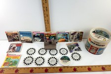 Vintage View Master Reels w/ Canister, Viewer Cartoons Sights History Lot READ picture