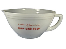 Vintage Fire king Dairy Maid Co-Op Milk Glass D Handle Batter Mixing Bowl 8” picture