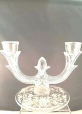 Vintage Viking Candleabra Candle Holders Etched Lace Pattern Glass Elegant Clear picture