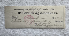 1896 McCornick & Co Bankers Salt Lake City Utah Antique Bank Check $25 picture