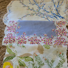 Lot of 3 Vintage Botanical Handkerchiefs – Scalloped Floral & Leaf Hankies picture