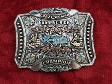 Barrel Racing X~Treme Rodeo Champion☆TROPHY BUCKLE☆Crazy Woman☆Rare☆443 picture